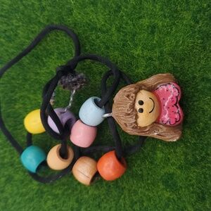 Vintage Colorful Beaded Happy Girl Necklace with Smiling Pendant 26 Inch N3629